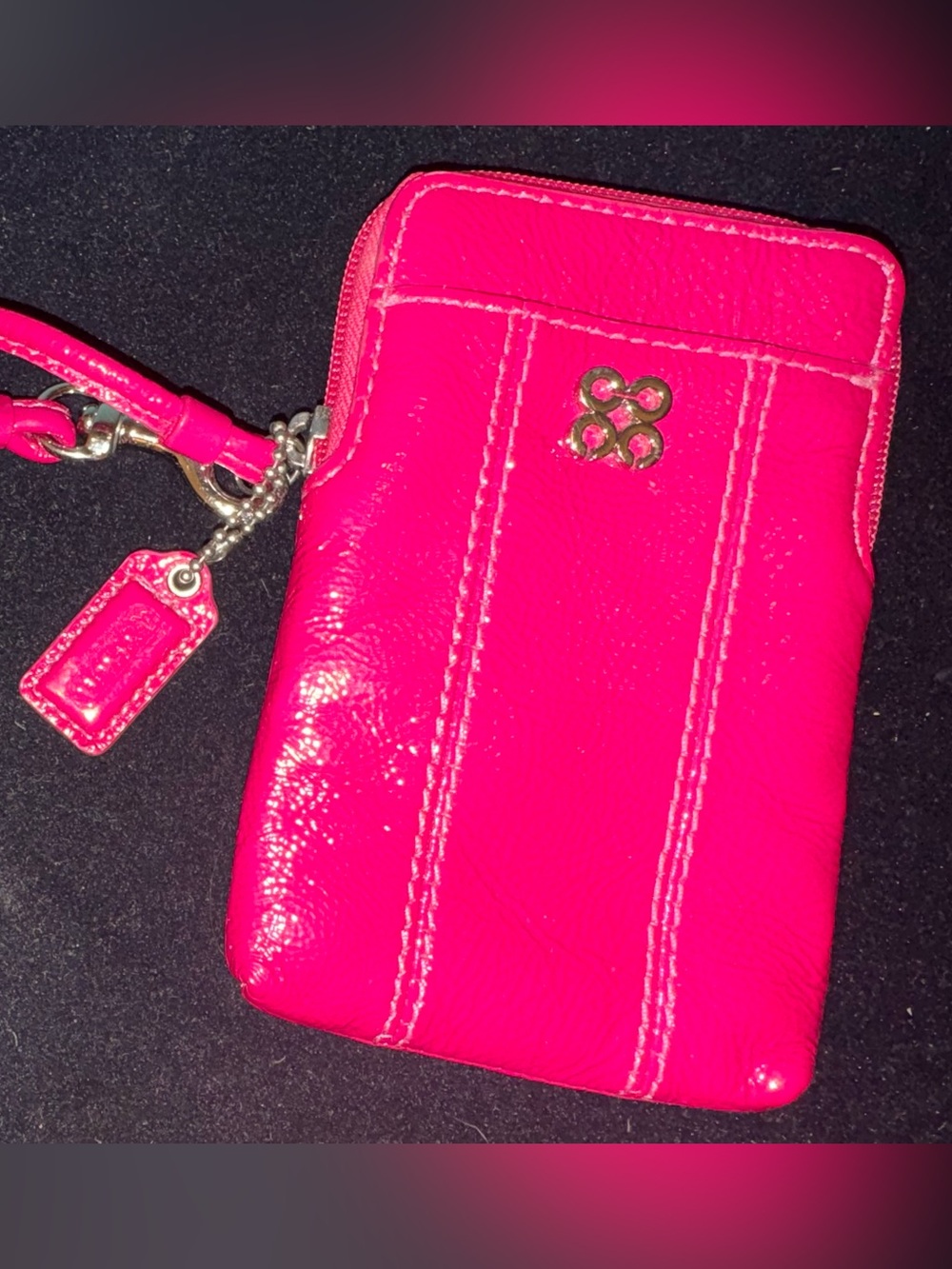 Coach Pink Patent Leather Zip Around Wristlet Wallet Coin Purse